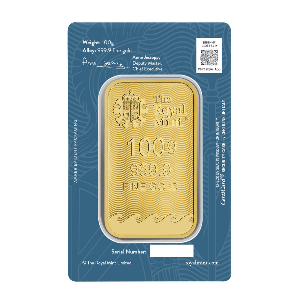Royal Mint Britannia 100g Gold Bar